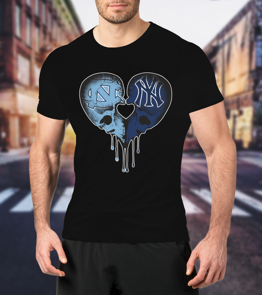 Yankees Tar Heels Skull Heart Drip T-Shirt