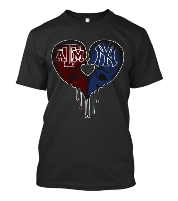 Texas A&M Aggies Yankees Skull Heart T-Shirt