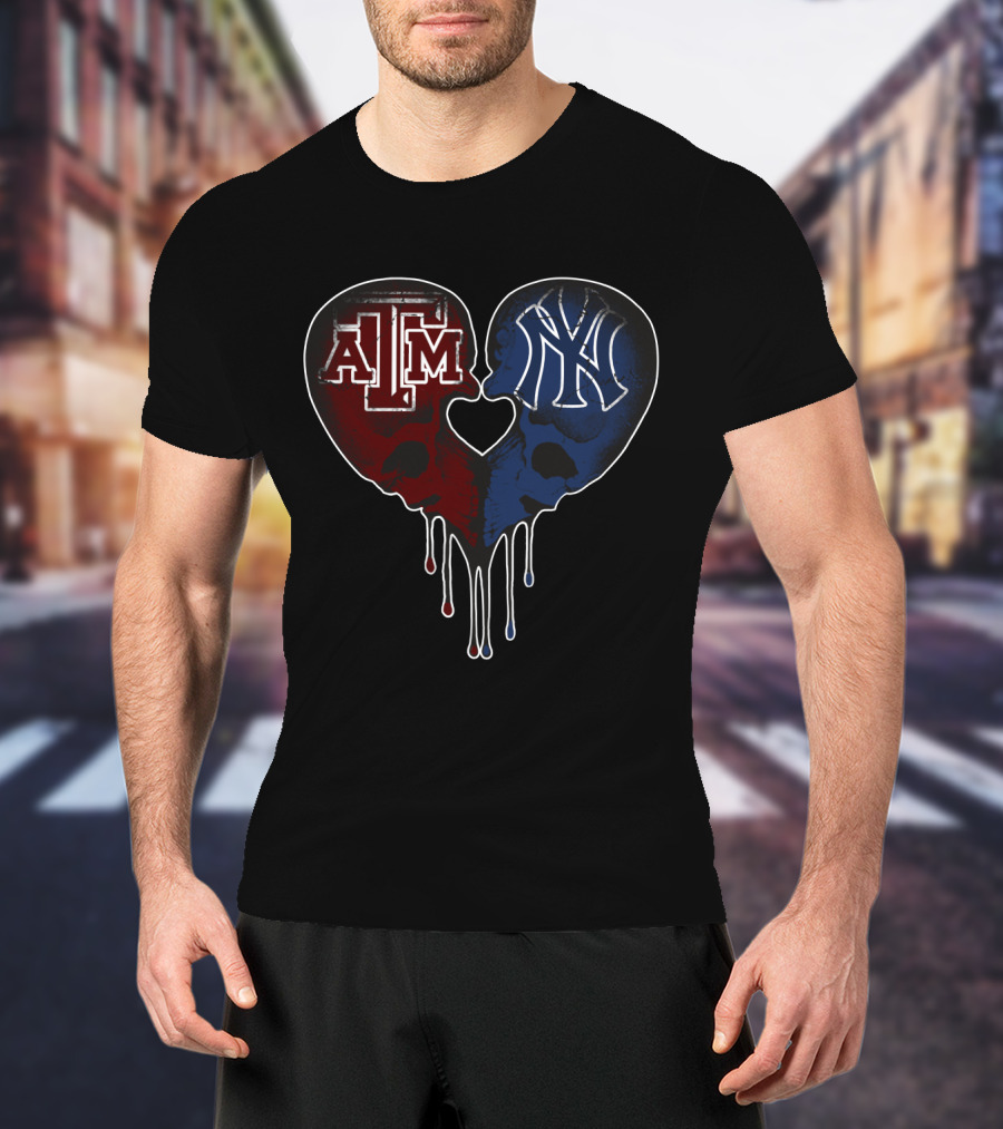 Texas A&M Aggies Yankees Skull Heart T-Shirt