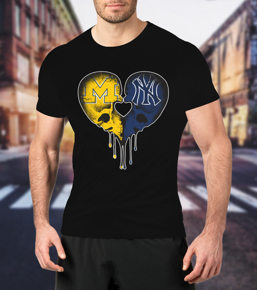 Michigan Yankees Skull Heart Love T-Shirt
