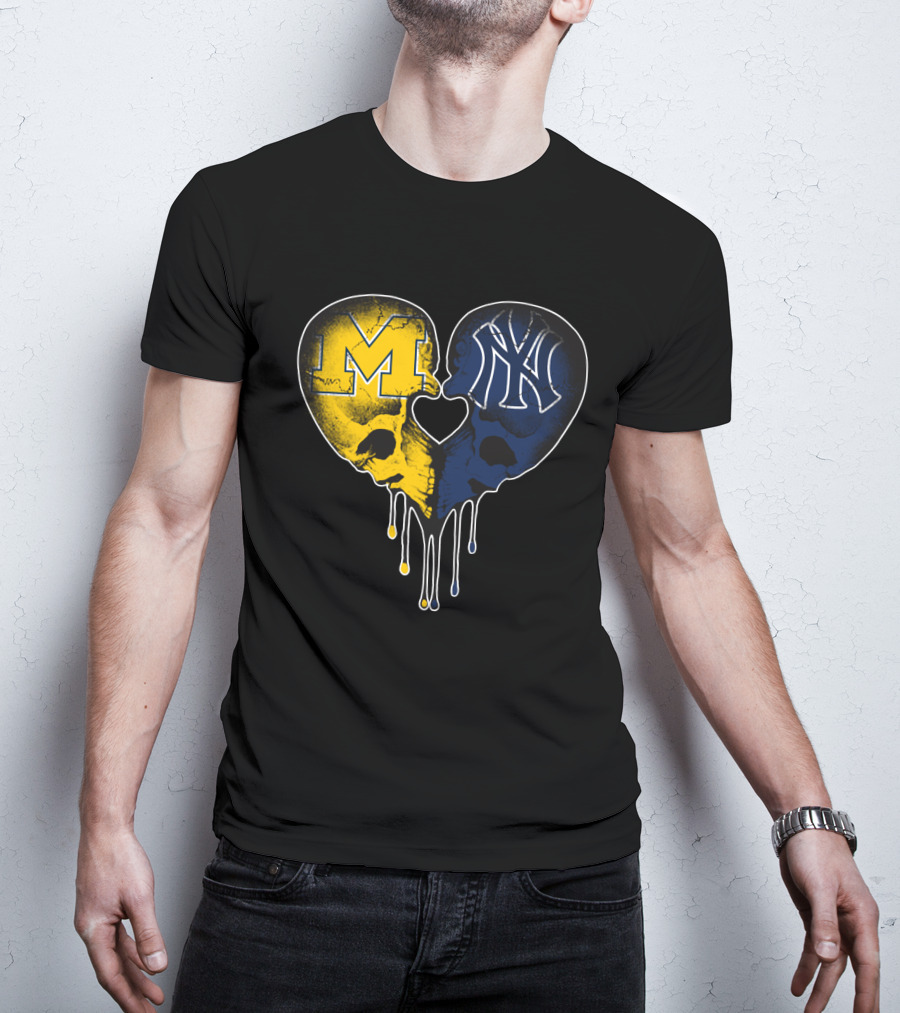 Michigan Yankees Skull Heart Love T-Shirt
