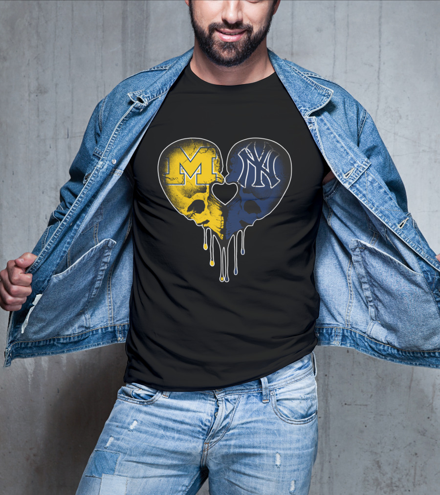 Michigan Yankees Skull Heart Love T-Shirt