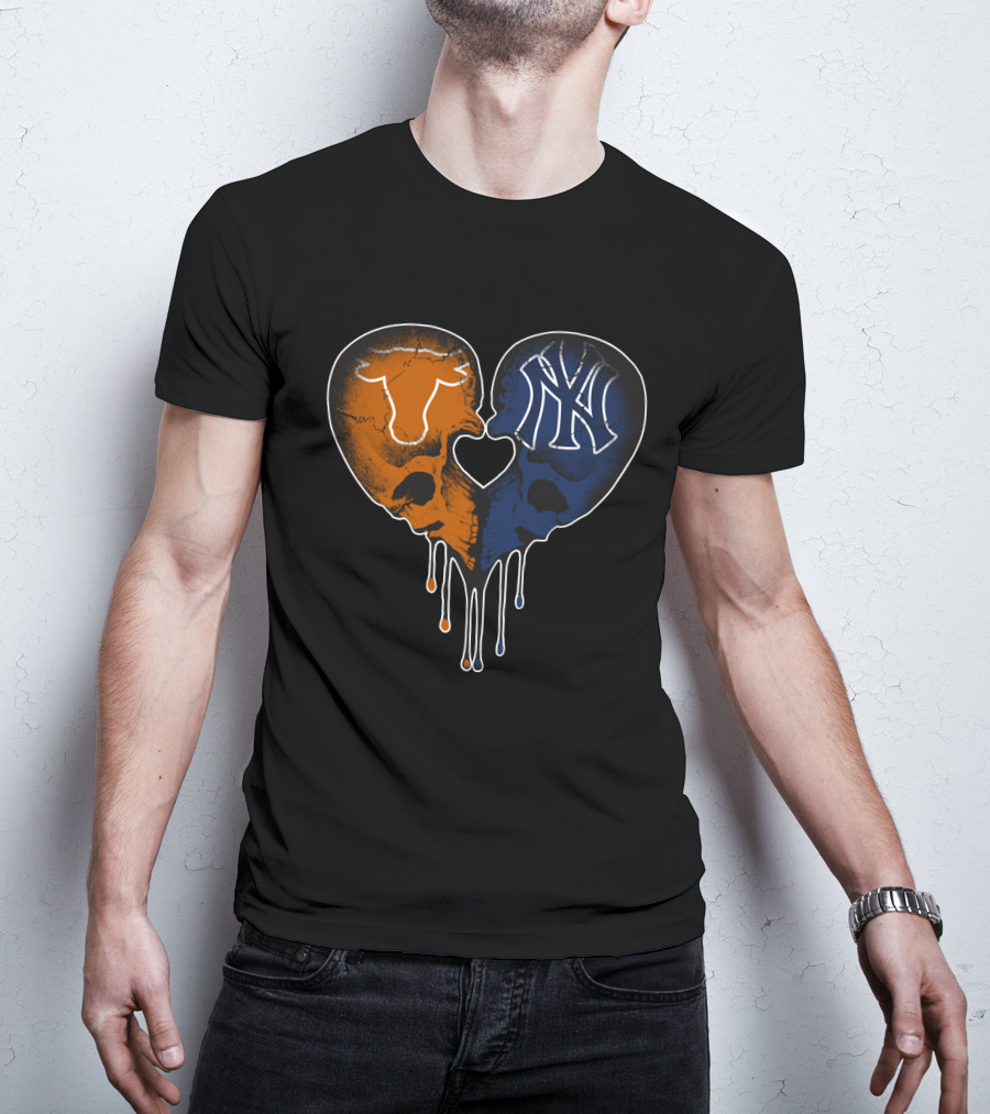 Longhorn Yankees Skull Heart Love T-Shirt