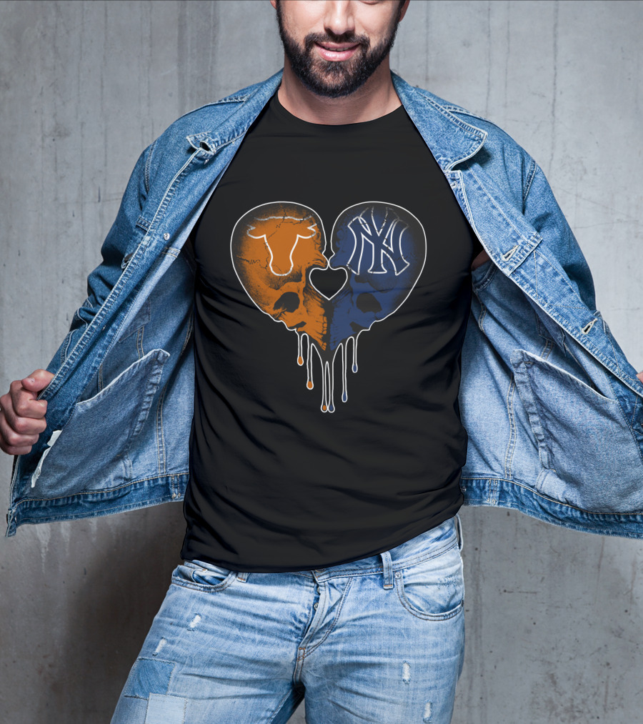 Longhorn Yankees Skull Heart Love T-Shirt