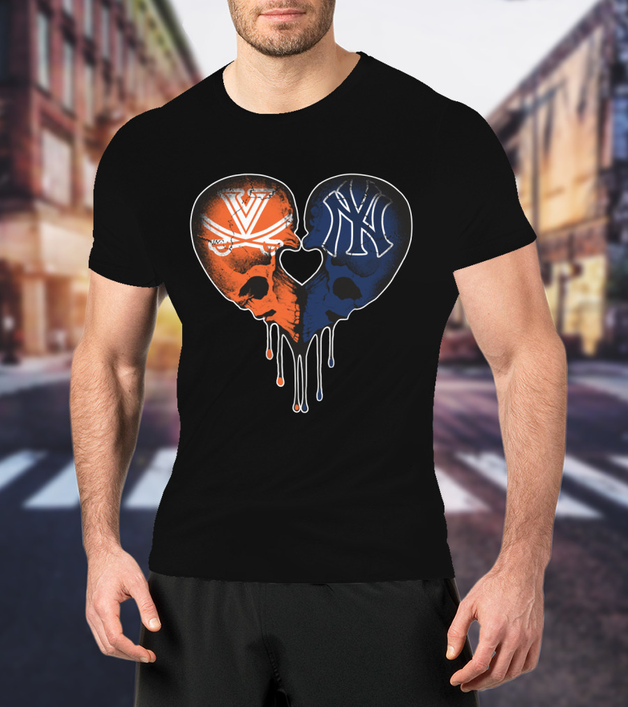 Yankees Cavaliers Skull Heart Fusion T-Shirt