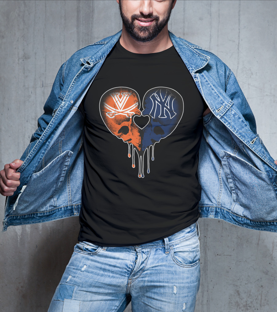 Yankees Cavaliers Skull Heart Fusion T-Shirt