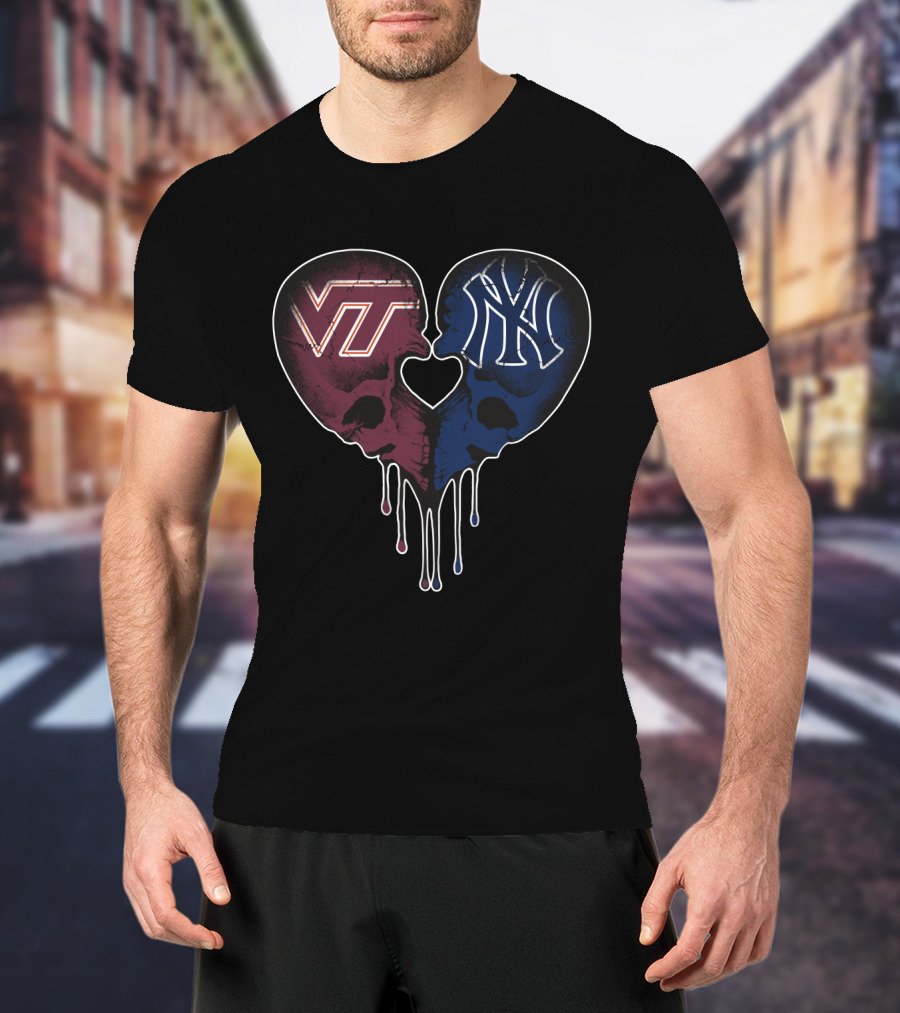 Yankees Virginia Tech VT NY Skull Heart T-Shirt