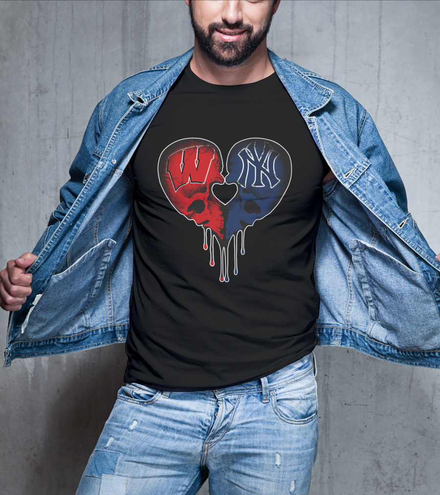 Yankees Wisconsin Badgers Heart Skull Love T-Shirt