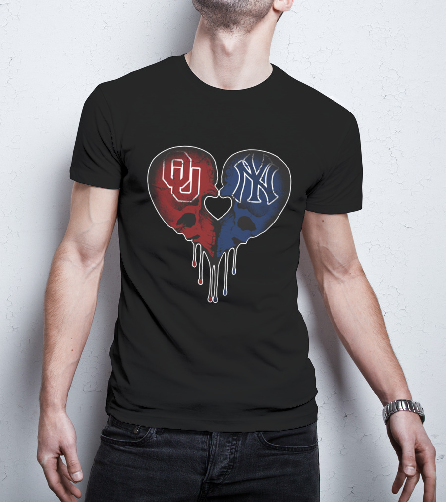 Yankees Sooners Skull Love Heart Symbol OU NY T-Shirt
