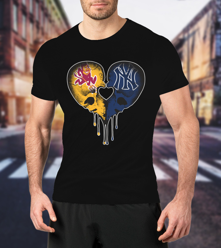 ASU Sun Devils Yankees Dripping Skull Heart T-Shirt