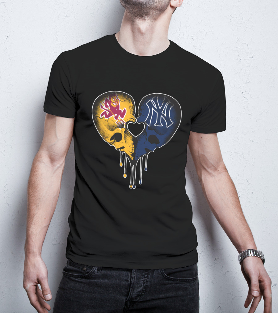 ASU Sun Devils Yankees Dripping Skull Heart T-Shirt