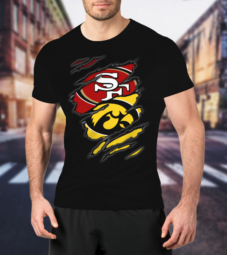 Sf 49ers Iowa Hawkeyes Torn Logo Collaboration T-Shirt
