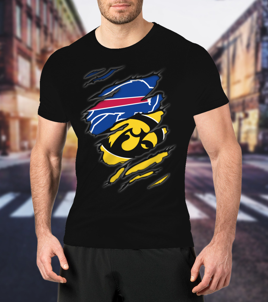 Buffalo Bills And Iowa Hawkeyes Ripped T-Shirt