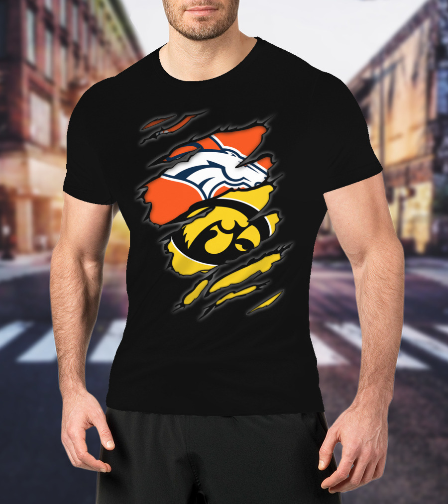 Denver Broncos Iowa Hawkeyes Sports Fan Dual Team T-Shirt