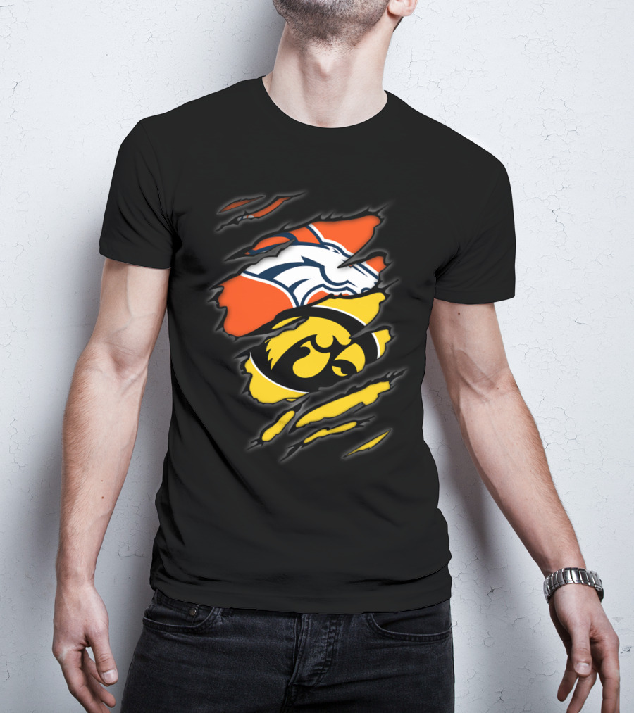 Denver Broncos Iowa Hawkeyes Sports Fan Dual Team T-Shirt