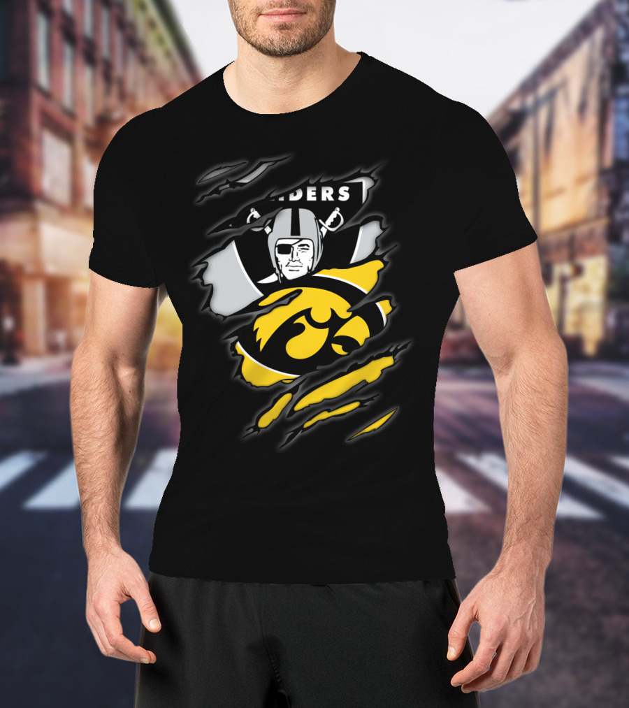Raiders Iowa Hawkeyes Torn Claw Football Crossover T-Shirt