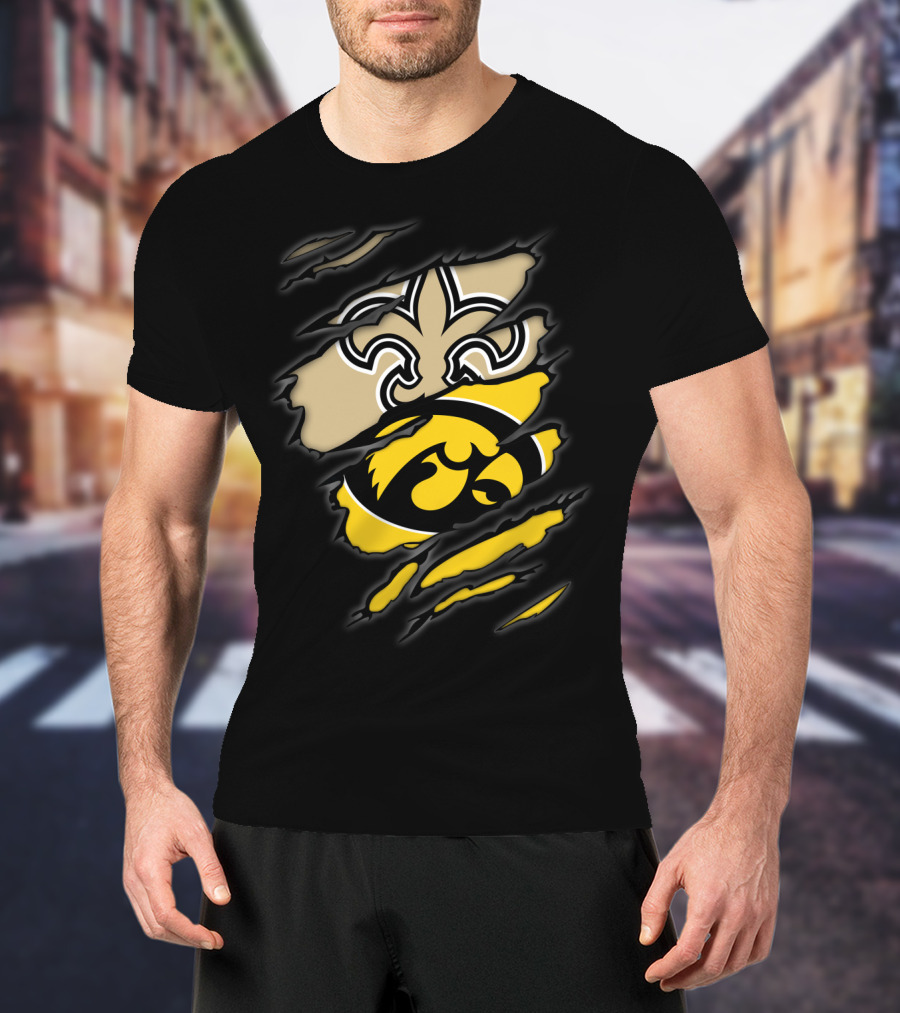 New Orleans Saints Iowa Hawkeyes Logo Mashup T-Shirt