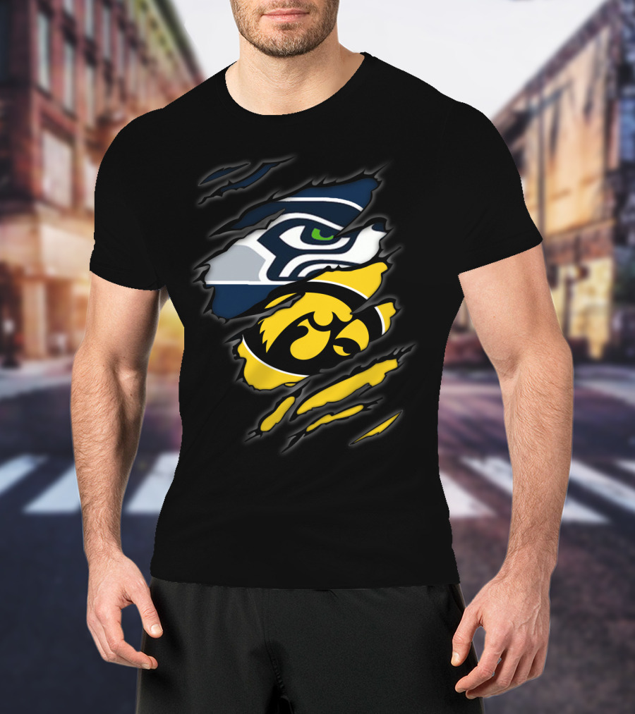 Seahawks Iowa Hawkeyes Logos Fusion T-Shirt