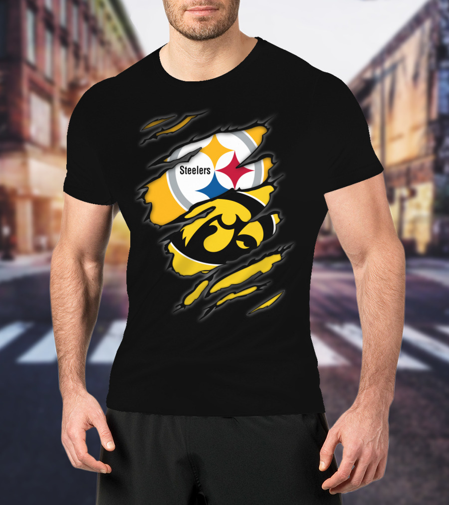 Steelers Iowa Hawkeyes Torn Symbol Fusion T-Shirt