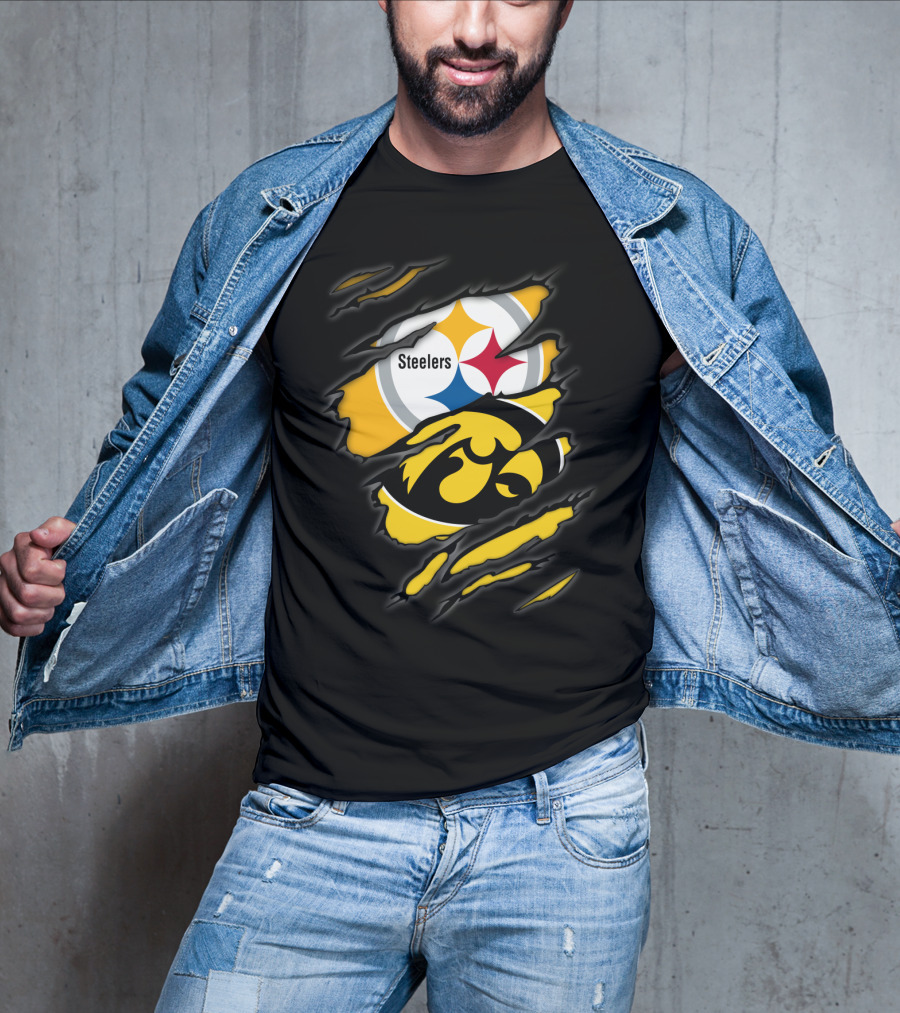 Steelers Iowa Hawkeyes Torn Symbol Fusion T-Shirt