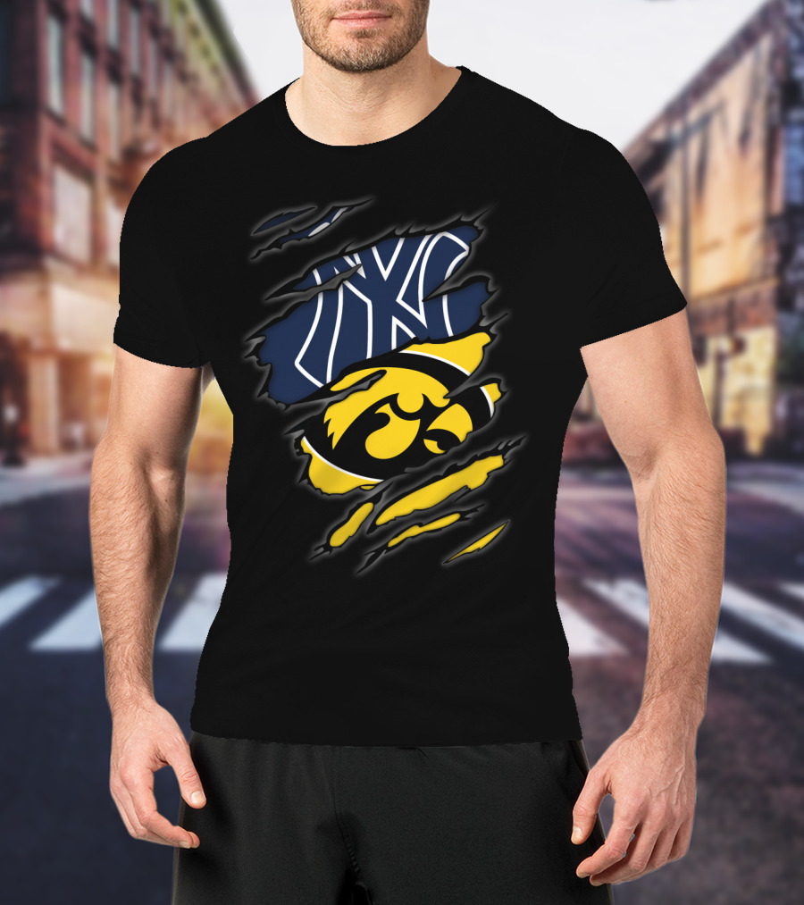 Yankees And Iowa Hawkeyes Combined Logos T-Shirt