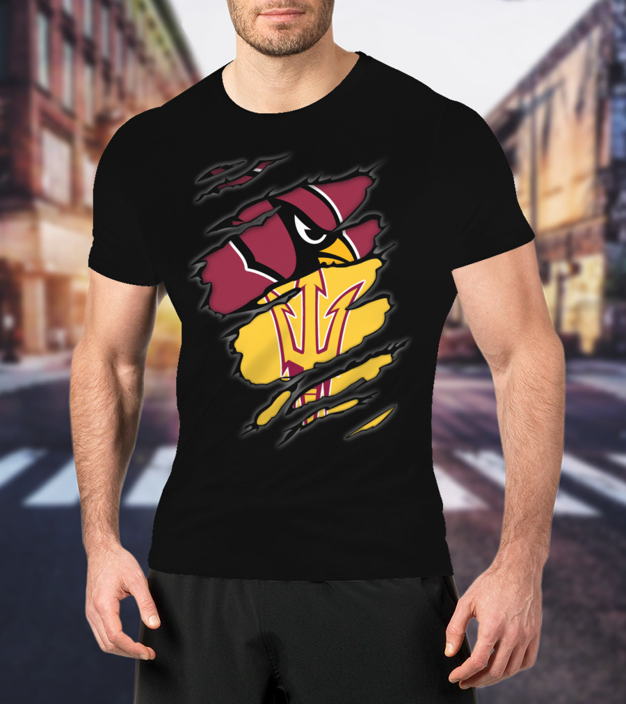 Cardinals Arizona State Sun Devils Ripped Claw Marks Logo Combination T-Shirt
