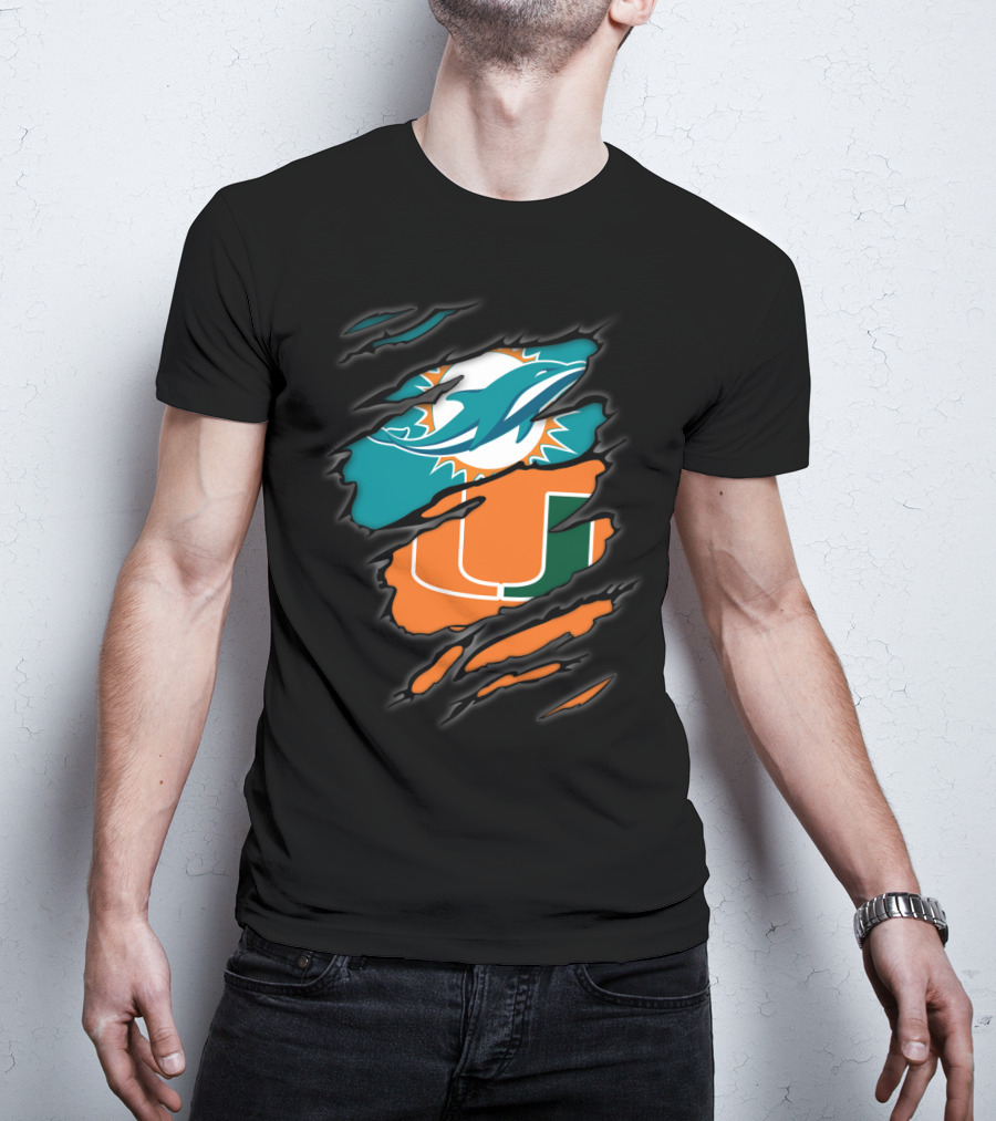Miami Dolphins Miami Hurricanes Logo Fusion T-Shirt
