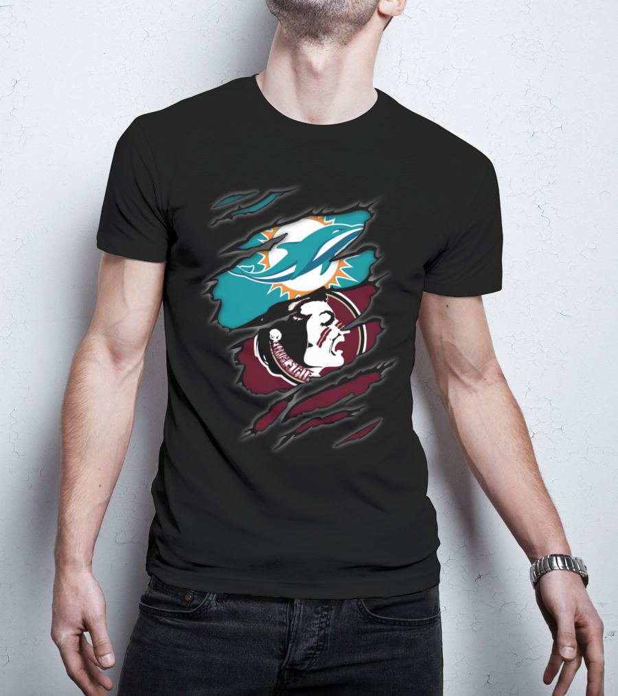 Dolphins Seminoles Ripped Logo Fusion T-Shirt