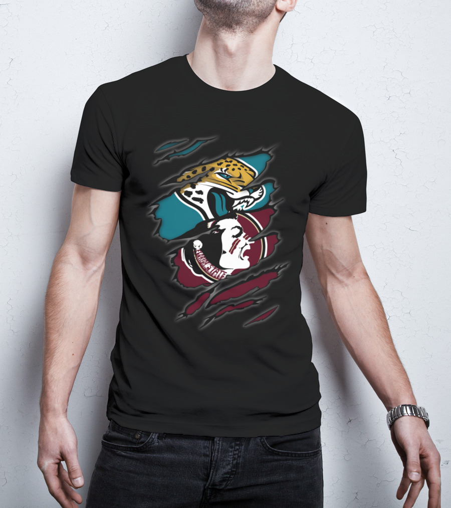 Jaguars And Seminoles Claw-Torn Logos Dual Symbol Fusion T-Shirt