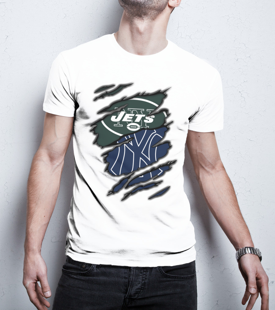 Jets Yankees Logo Torn Ripped T-Shirt