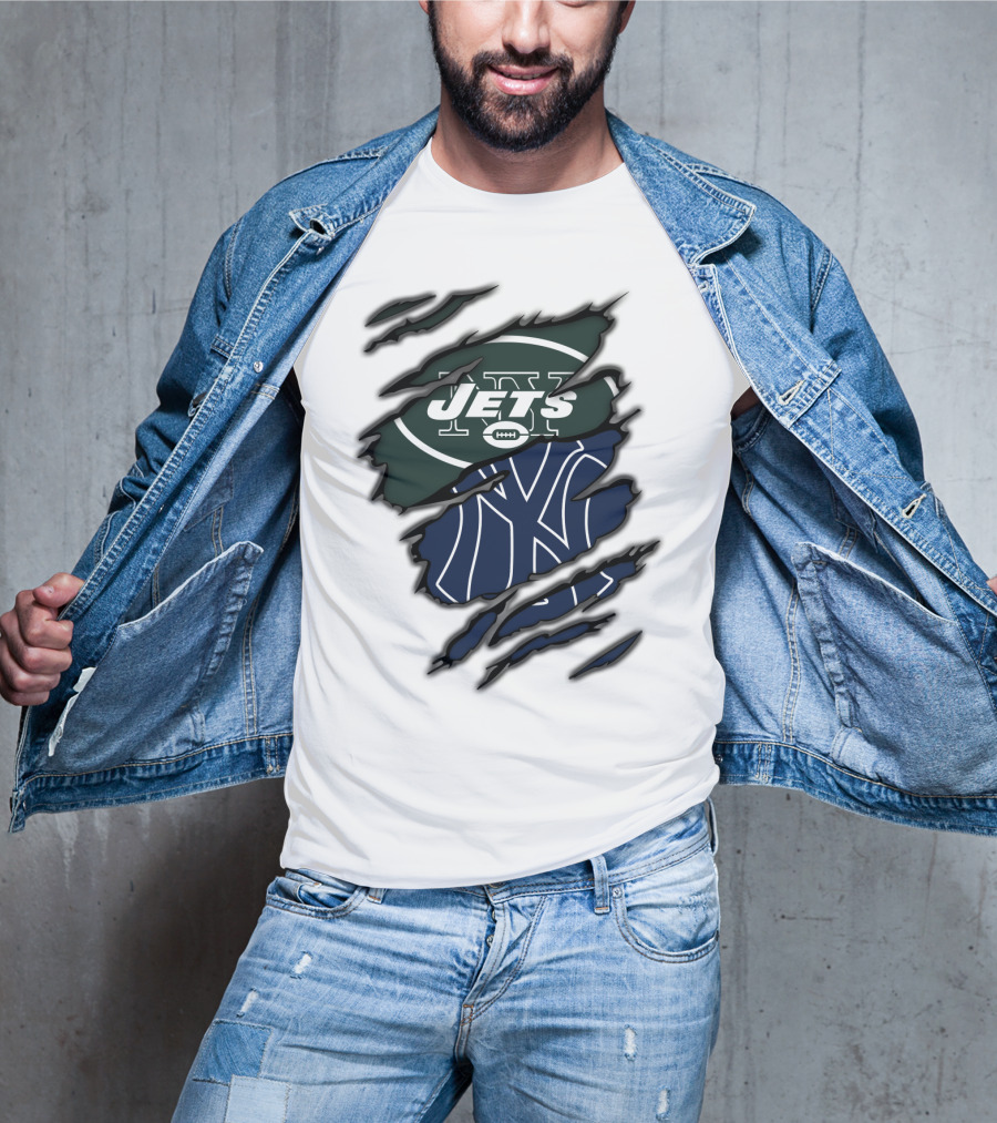 Jets Yankees Logo Torn Ripped T-Shirt