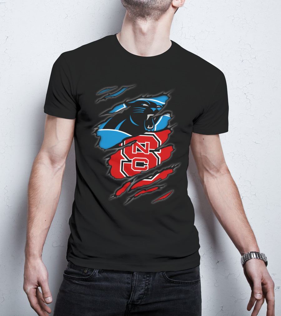 Carolina Panthers Nc State Wolfpack Hybrid Logo Ripped T-Shirt