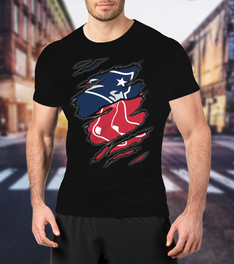 Patriots Red Sox Torn Logo Fusion T-Shirt
