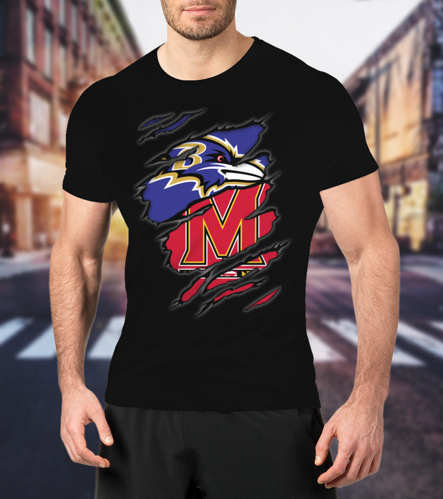 Baltimore Ravens Maryland Terrapins Logo Mashup T-Shirt