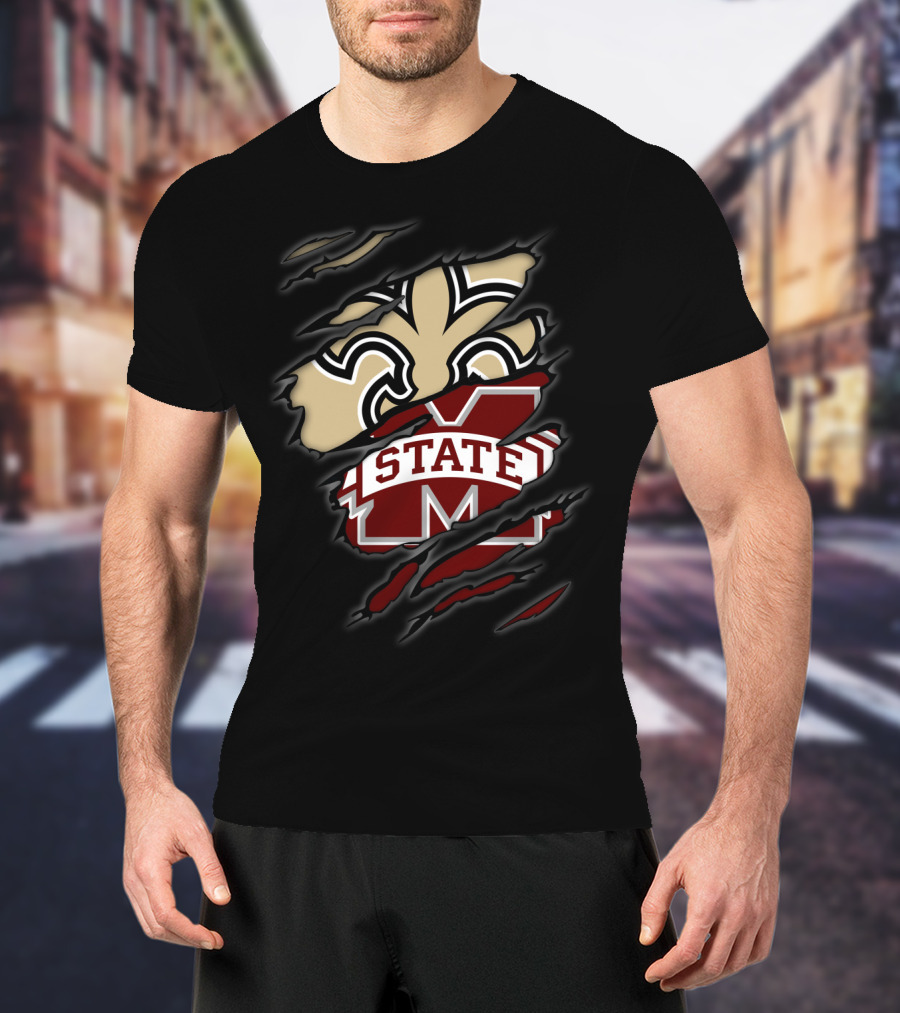 Saints Fleur-de-Lis Meets Mississippi State Bulldogs T-Shirt