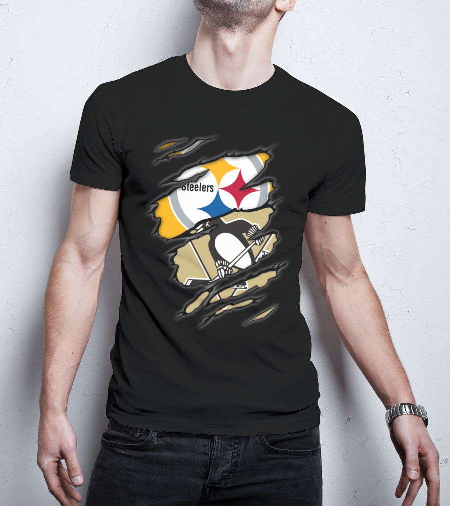 Steelers Penguins Logos Ripped T-Shirt