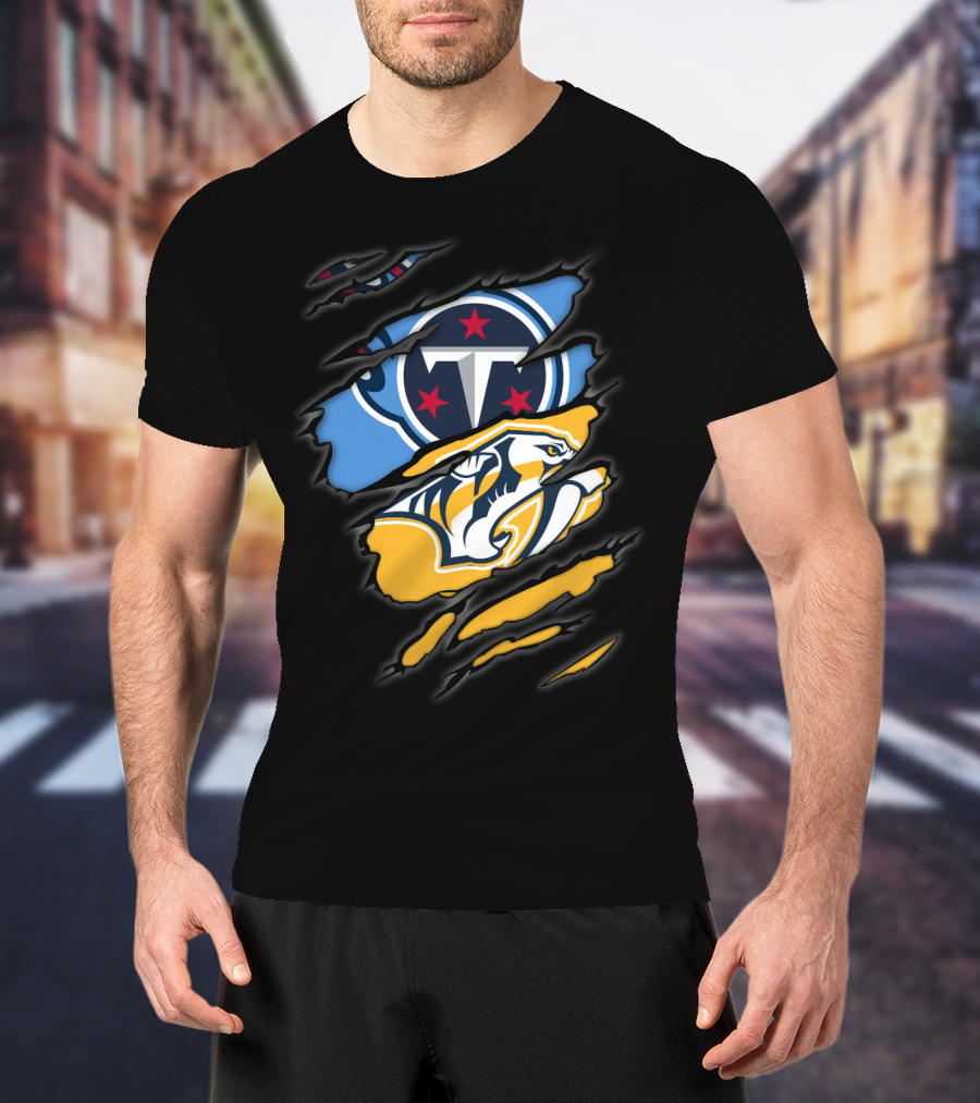 Titans Predators Logos Ripped T-Shirt