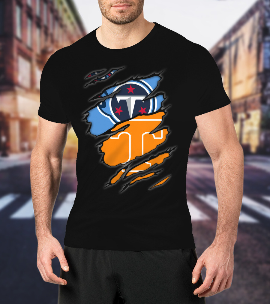 Tennessee Titans Volunteers Ripped Dual Logo Football Team Fan Gear T-Shirt