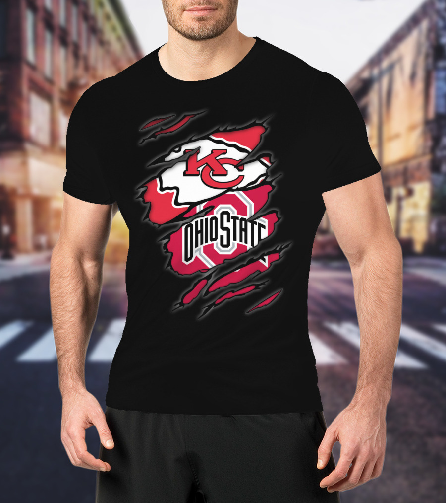 KC Chiefs Ohio State Buckeyes Ripped T-Shirt
