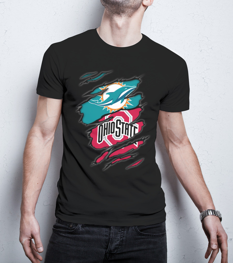Miami Dolphins Ohio State Buckeyes Football Fan Crossover T-Shirt