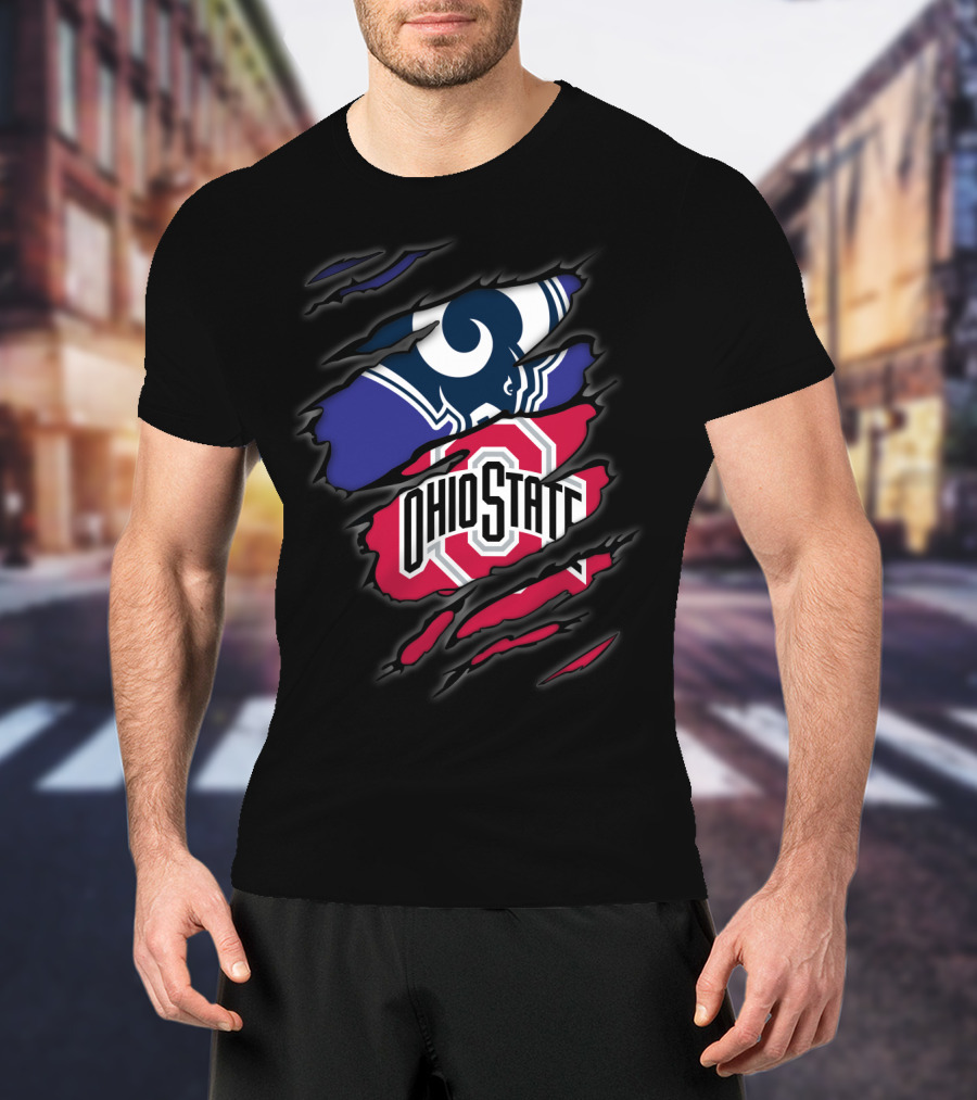 Rams Ohio State Football Fusion Torn Fabric T-Shirt