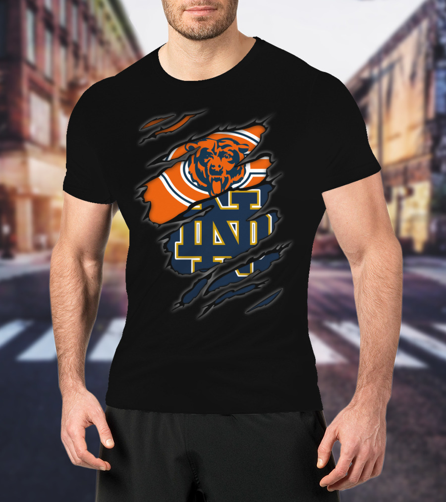 Chicago Bears Notre Dame Fighting Irish Logo Ripped Claw Marks T-Shirt