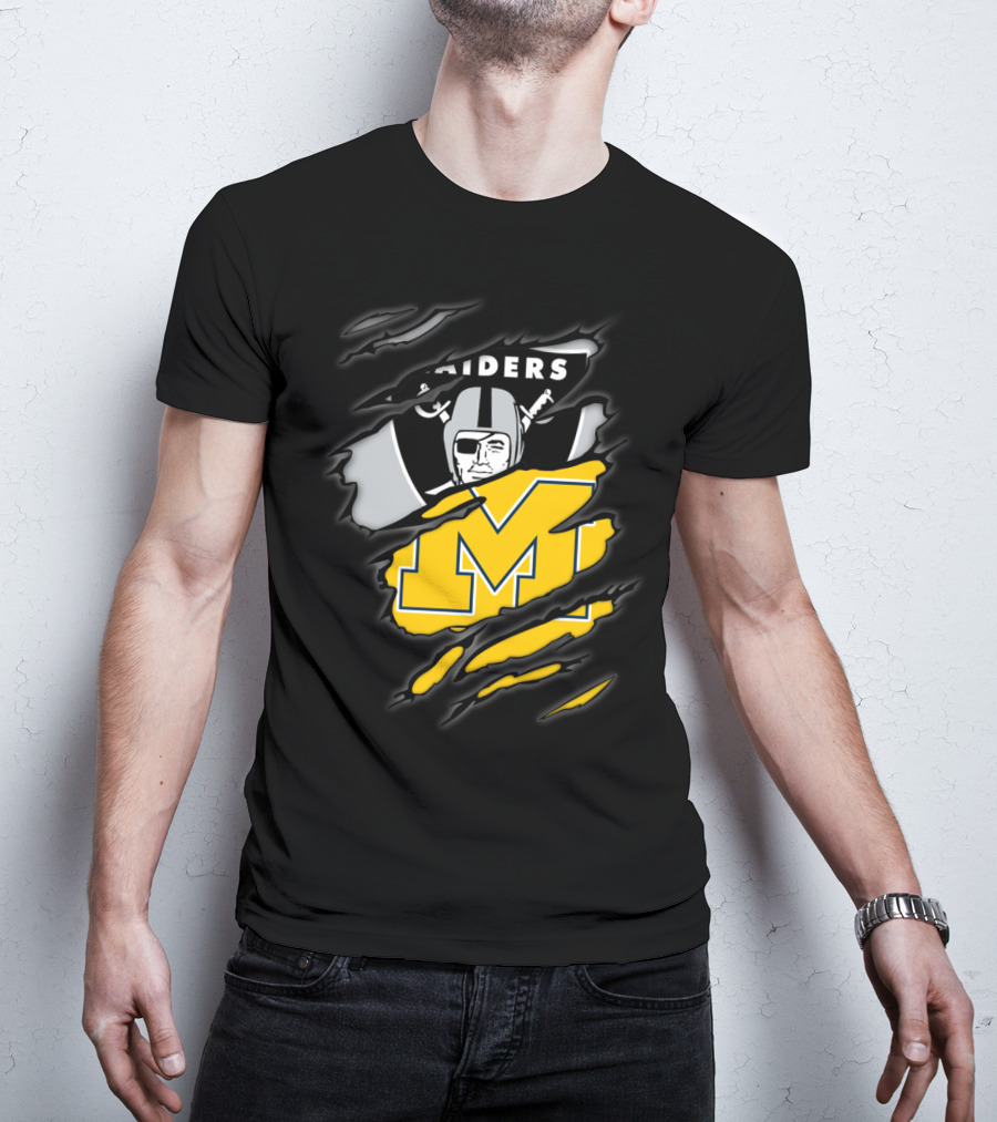 Raiders Oakland Helmet With Michigan Block M Fusion T-Shirt