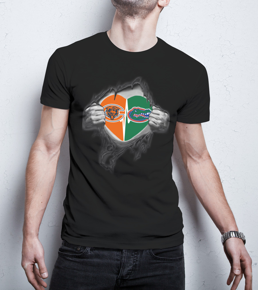 Bears Gators Heart Split Pullover Dual Team Pride T-Shirt