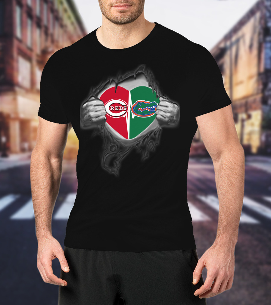 Cincinnati Reds Florida Gators Team Heart Fusion T-Shirt