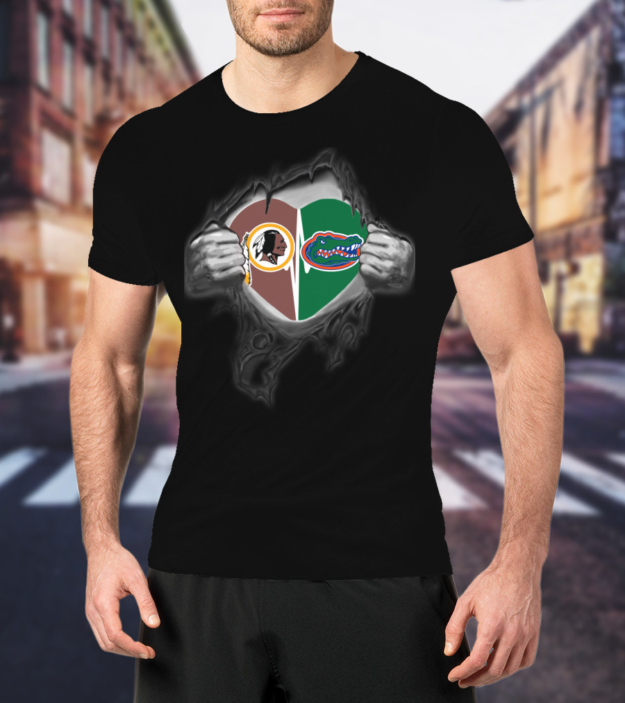 Redskins Gators Heart-Shaped Logo Mashup T-Shirt