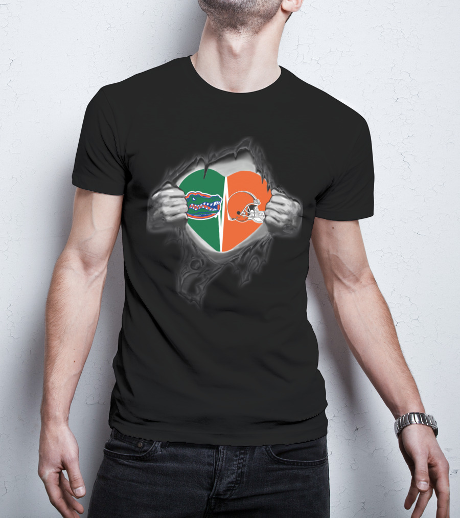 Browns Gators Heart Dual Loyalty Football Fan T-Shirt