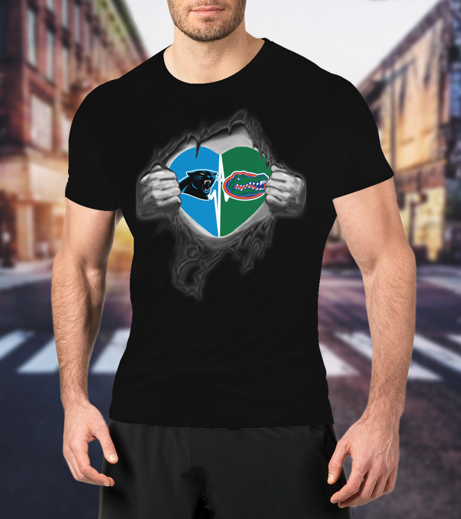 Carolina Panthers Florida Gators Heart Tear T-Shirt
