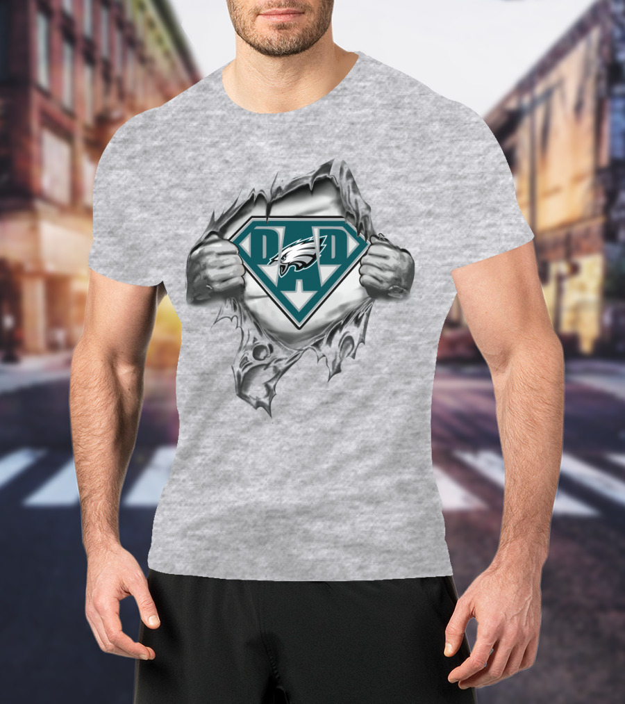 Eagles Dad Super Logo With Shield And Hands T-Shirt