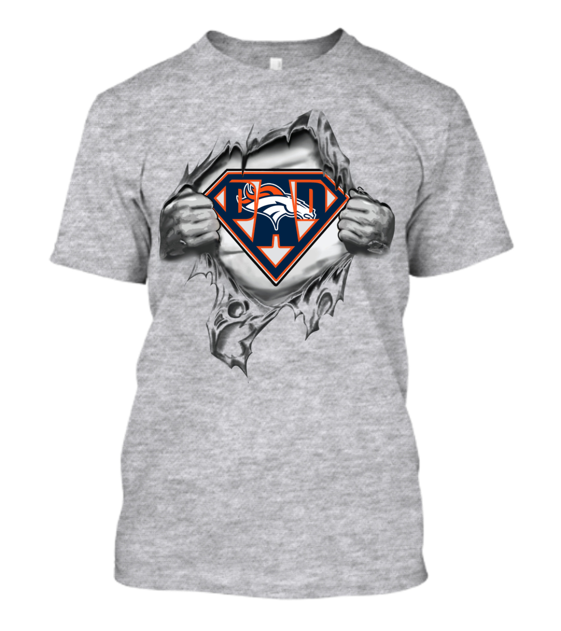 Superman Ripping Open To Reveal Broncos T-Shirt